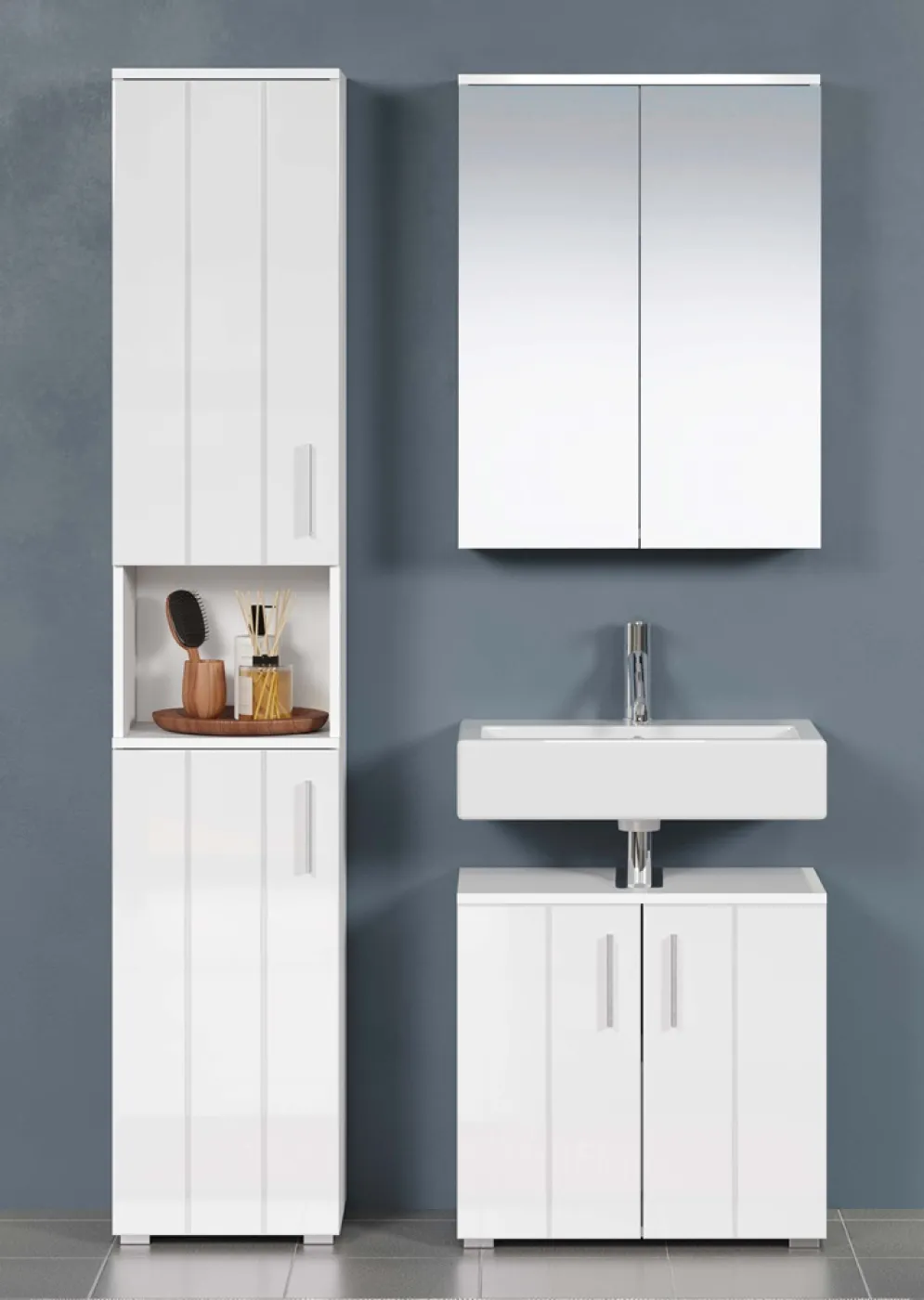 Badezimmer-Set Wons | weiß Hochglanz | 3-teilig ohne Beleuchtung