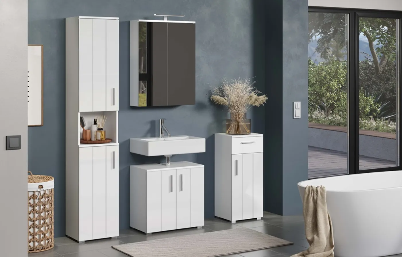 Badezimmer-Set Wons | weiß Hochglanz | 4-teilig