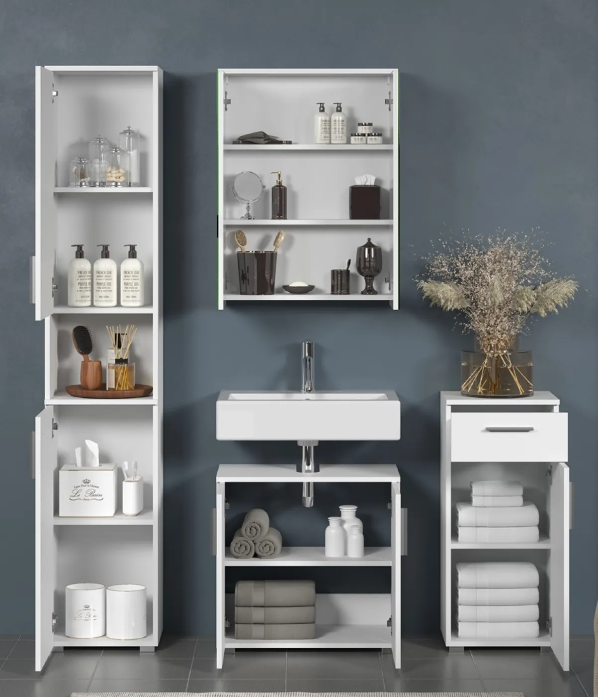 Badezimmer-Set Wons | weiß Hochglanz | 4-teilig ohne Beleuchtung