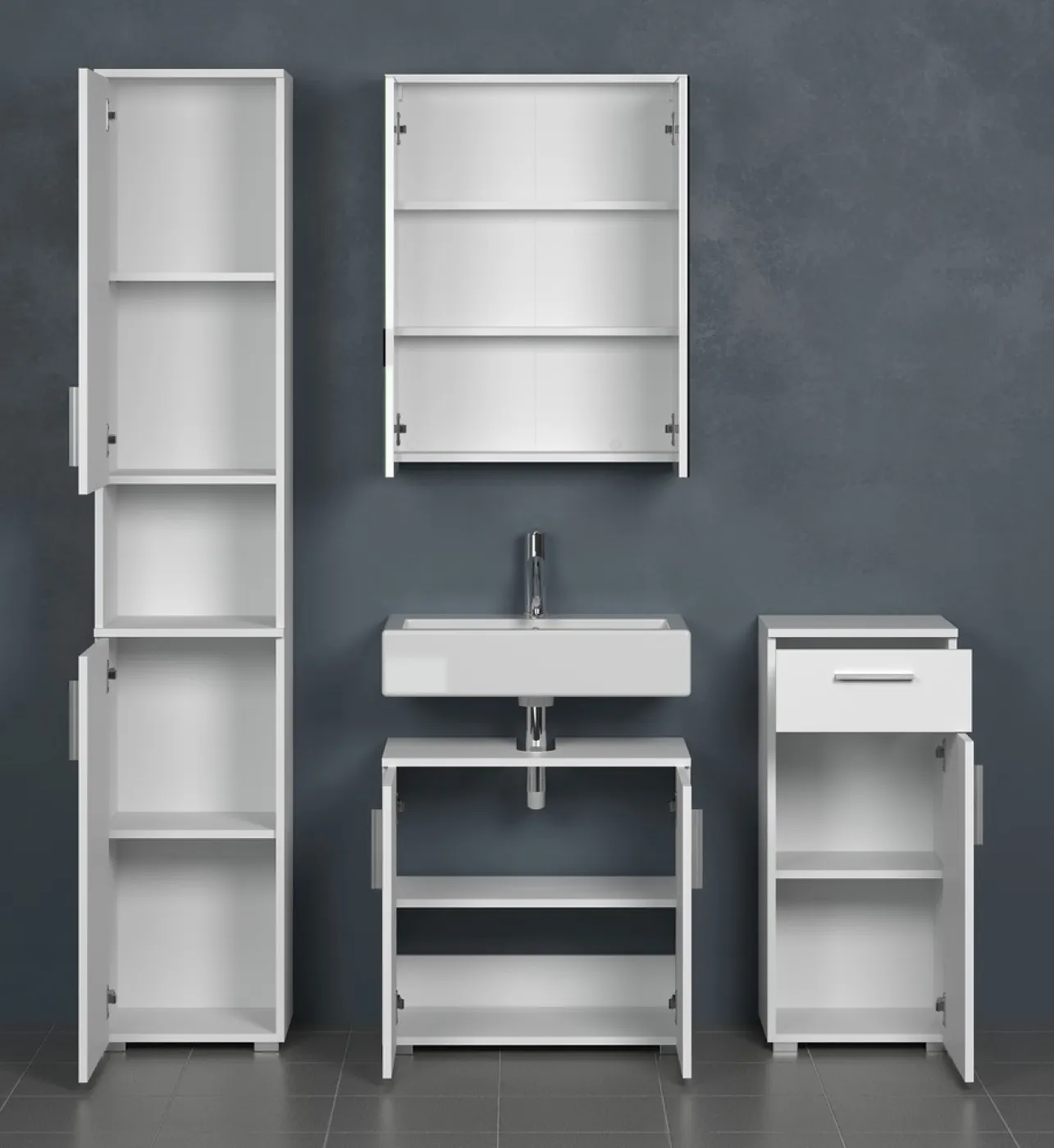 Badezimmer-Set Wons | weiß Hochglanz | 4-teilig ohne Beleuchtung