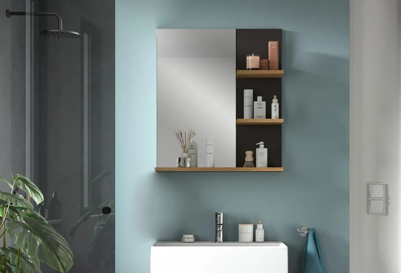 Badezimmer Spiegel Canu | Artisan Eiche / Basalt grau | ohne Aufsatzleuchte