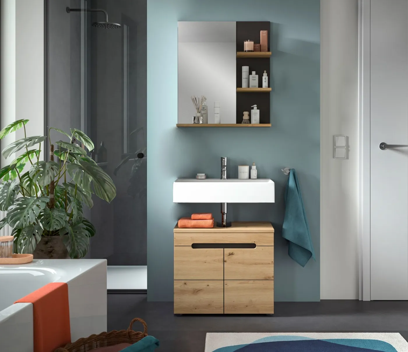 Badezimmer Spiegel Canu | Artisan Eiche / Basalt grau | optional Beleuchtung