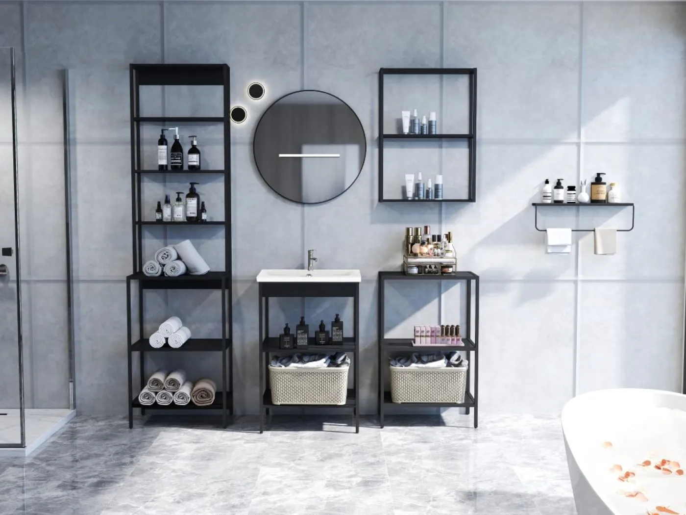 Badezimmer Unterschrank Regal Lorin | schwarz