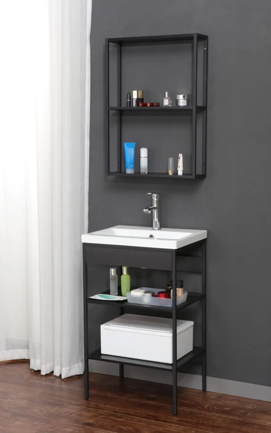 Badezimmer Waschtisch Regal Lorin | weiß / schwarz