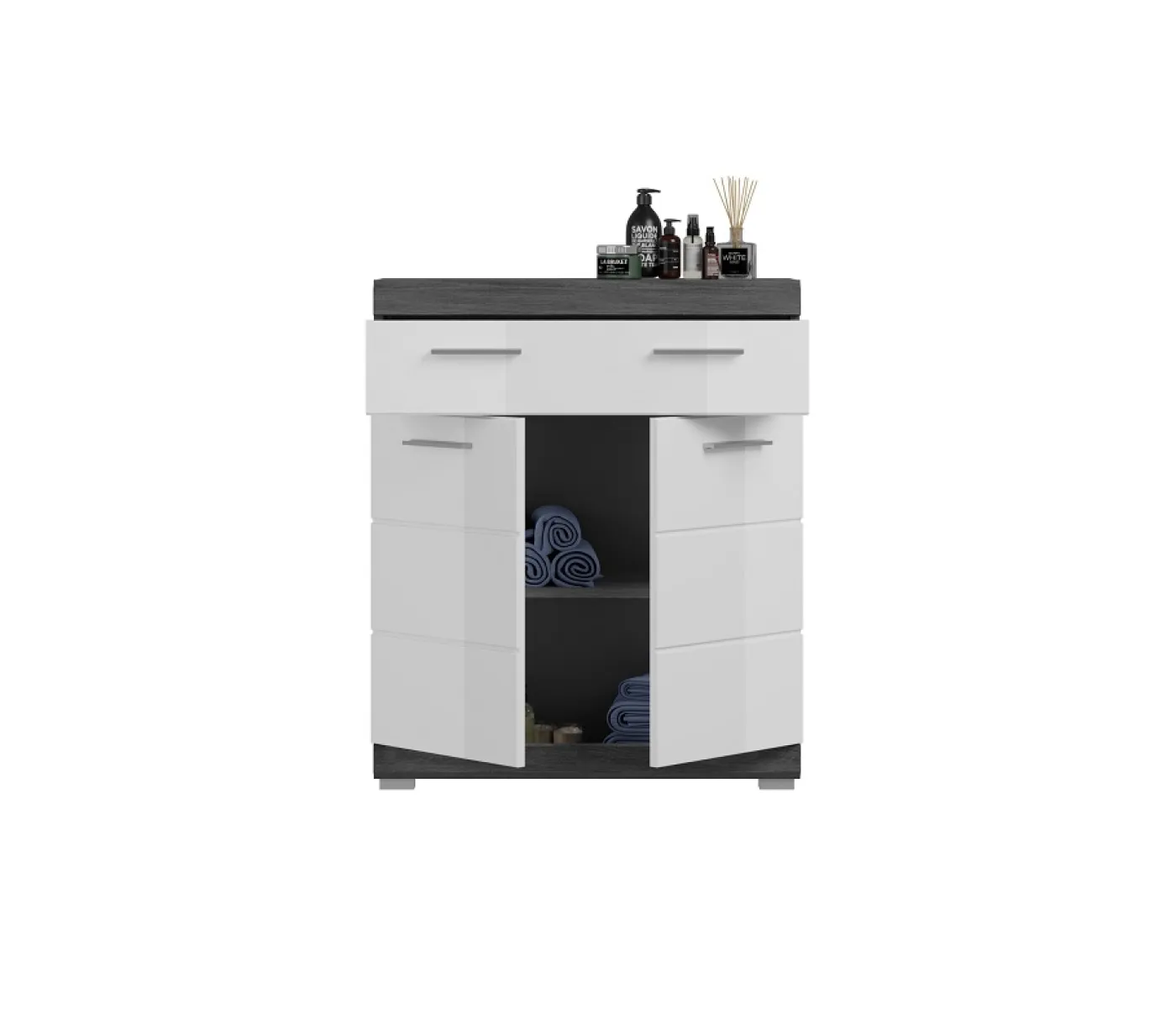 Badezimmerkommode Scout | weiß Hochglanz / rauchsilber