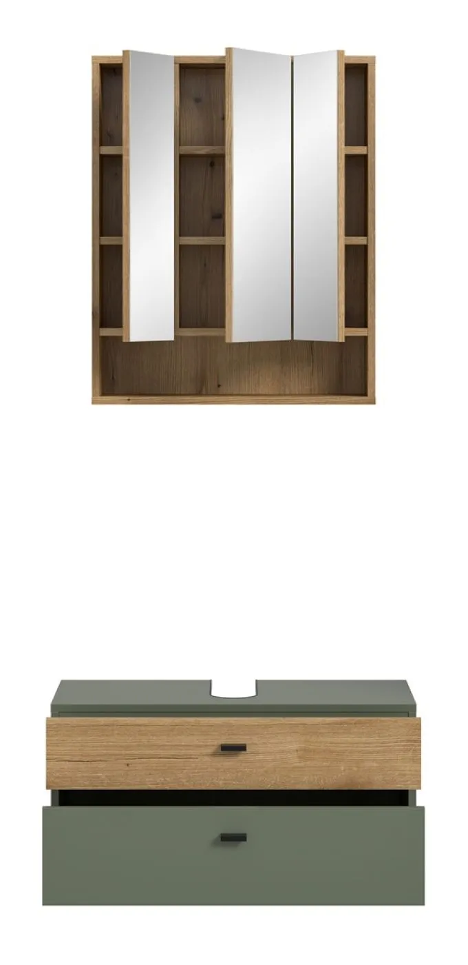 Badkombination Bad Set Aqua | 2-teilig | Sage Green / Evoke Oak mit