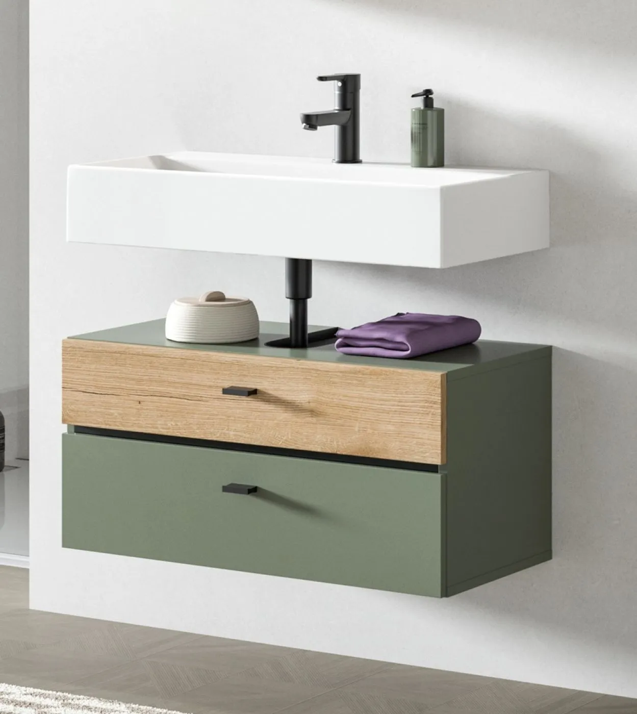 Badkombination Bad Set Aqua | 2-teilig | Sage Green / Evoke Oak mit