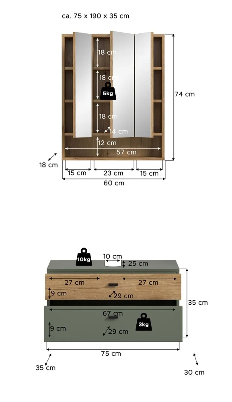 Badkombination Bad Set Aqua | 2-teilig | Sage Green / Evoke Oak ohne
