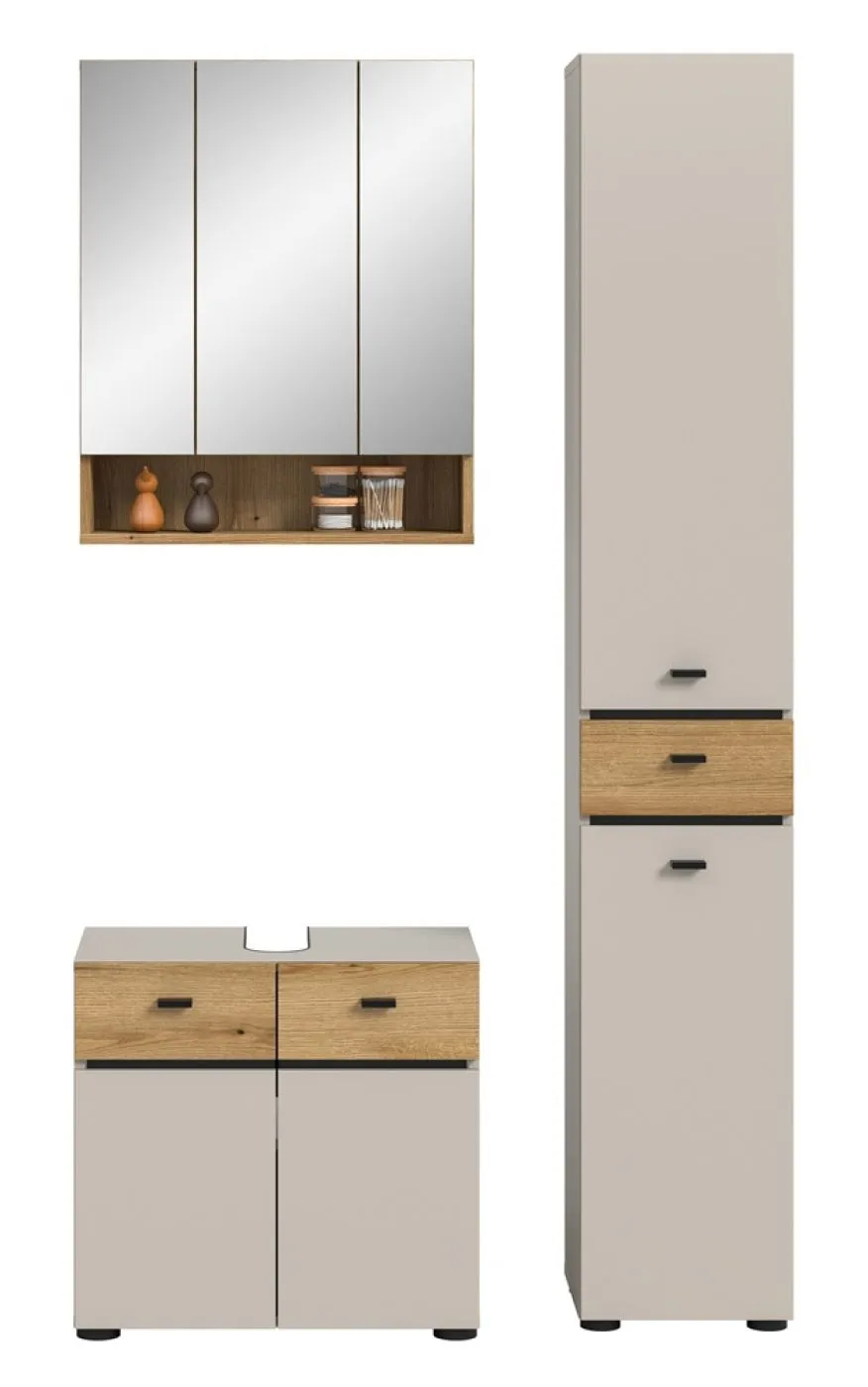 Badkombination Bad Set Aqua | 3-teilig | Kaschmir / Evoke Oak mit Beleuchtung