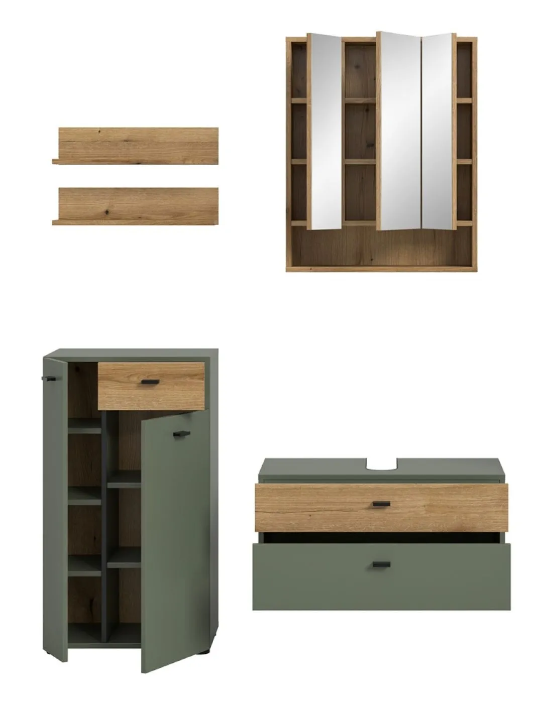 Badkombination Bad Set Aqua | 4-teilig | Sage Green / Evoke Oak