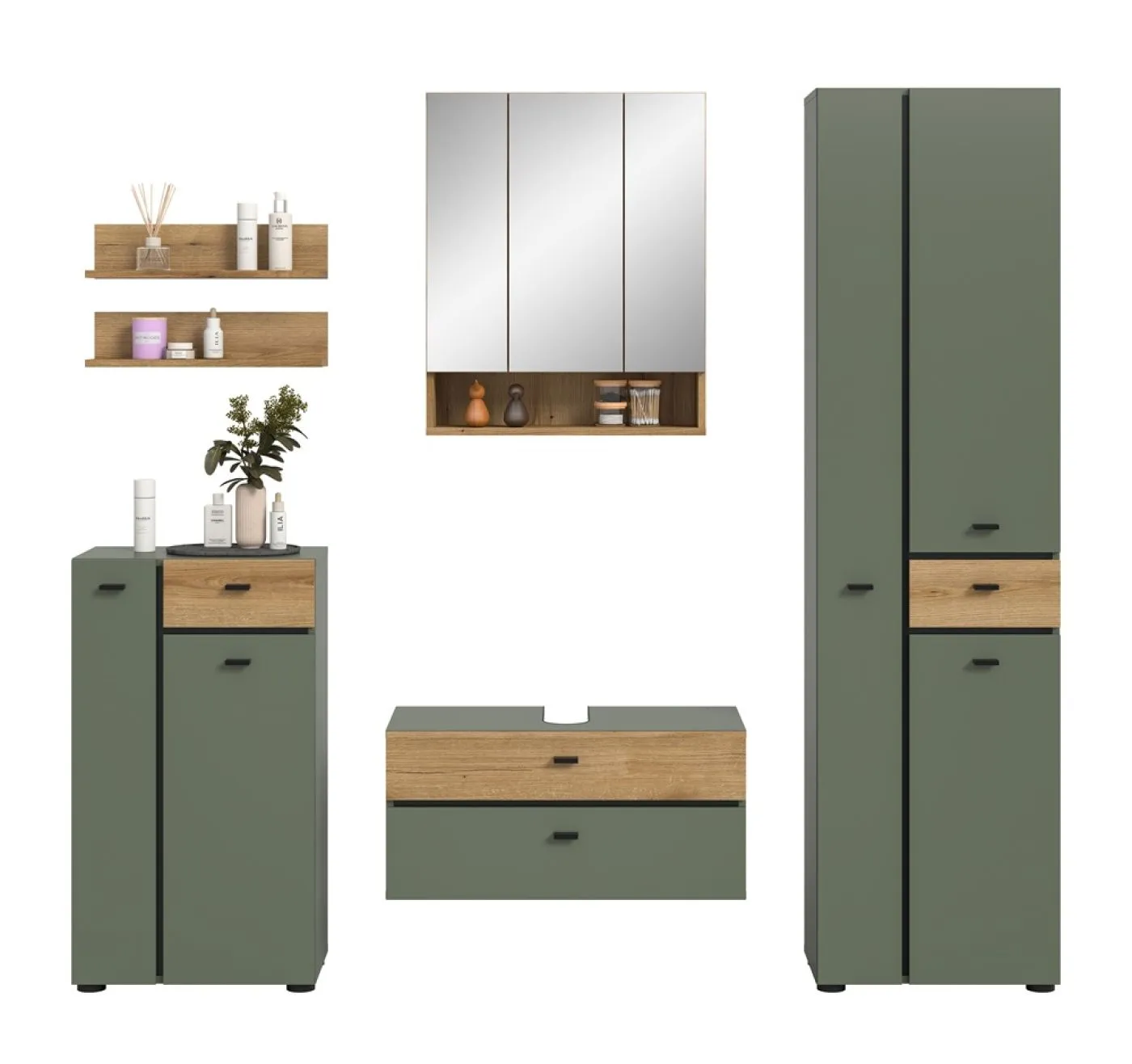 Badkombination Bad Set Aqua | 5-teilig | Sage Green / Evoke Oak ohne