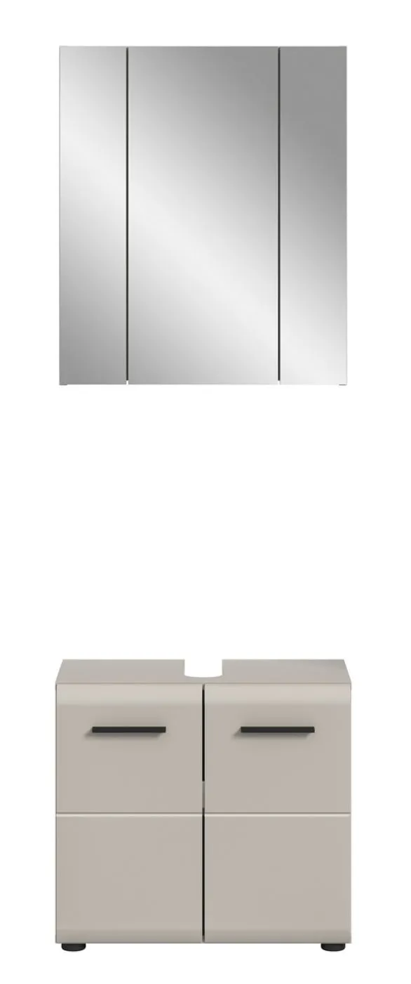 Badkombination Bad Set Ice 2, 2-teilig, im Bad, Spiegelschrank oben, Waschtisch mit Unterschrank darunter, 2 Türen – Ansicht 3