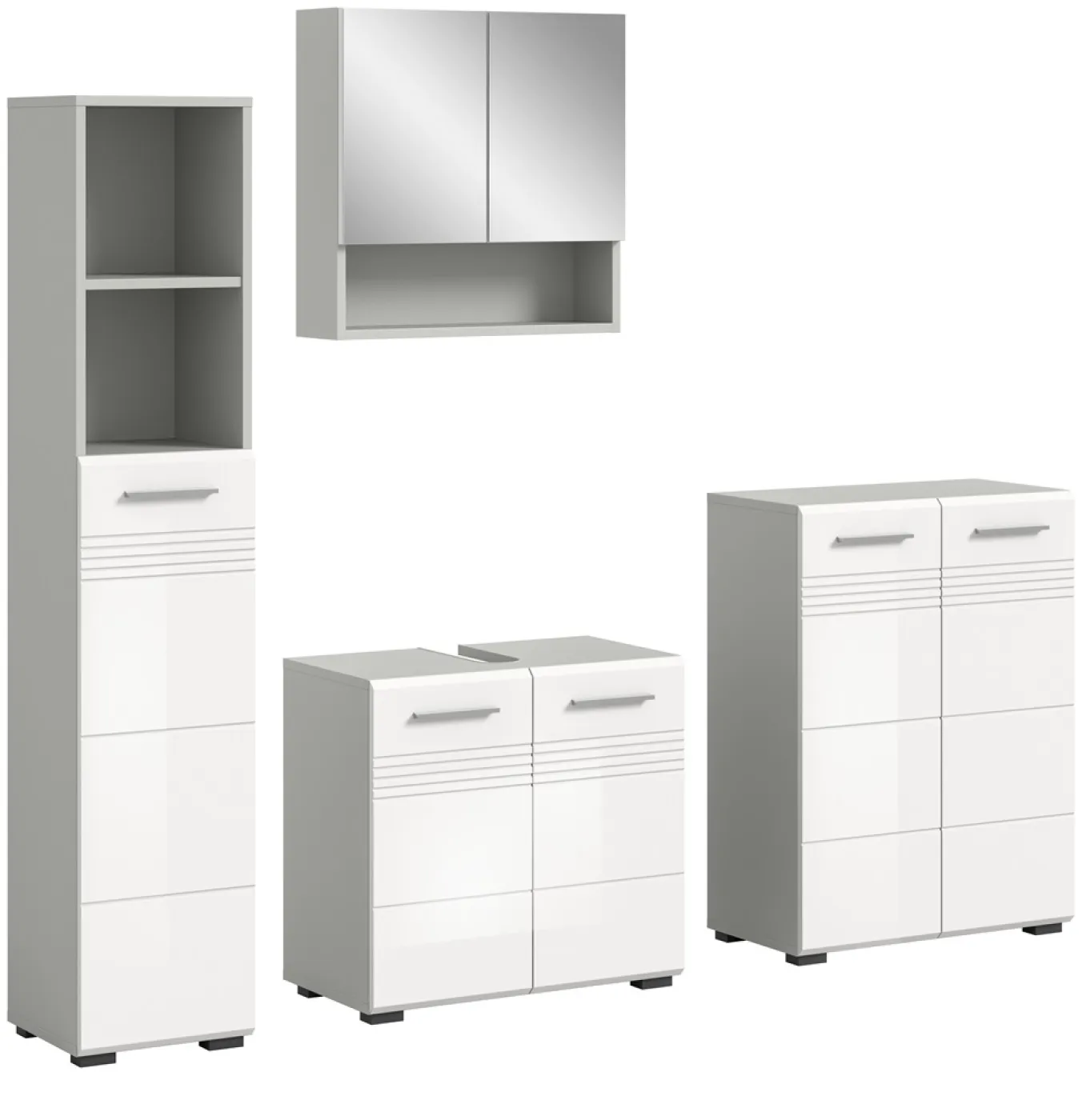 Badkombination Copa | 4-teilig | grau / weiß Hochglanz ohne Aufsatzleuchte