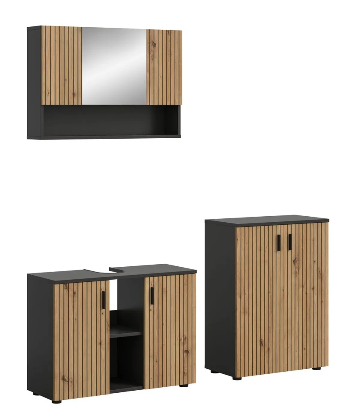 Badkombination Mone 1 | 3-teilig | Basalt grau / Artisan Oak