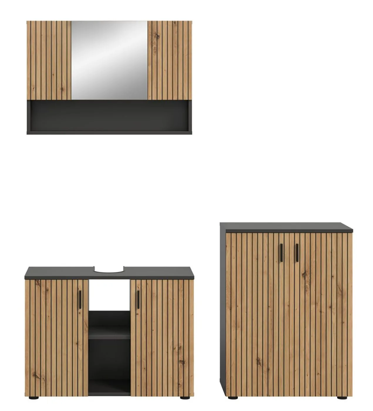 Badkombination Mone 1 | 3-teilig | Basalt grau / Artisan Oak ohne Aufsatzleuchte