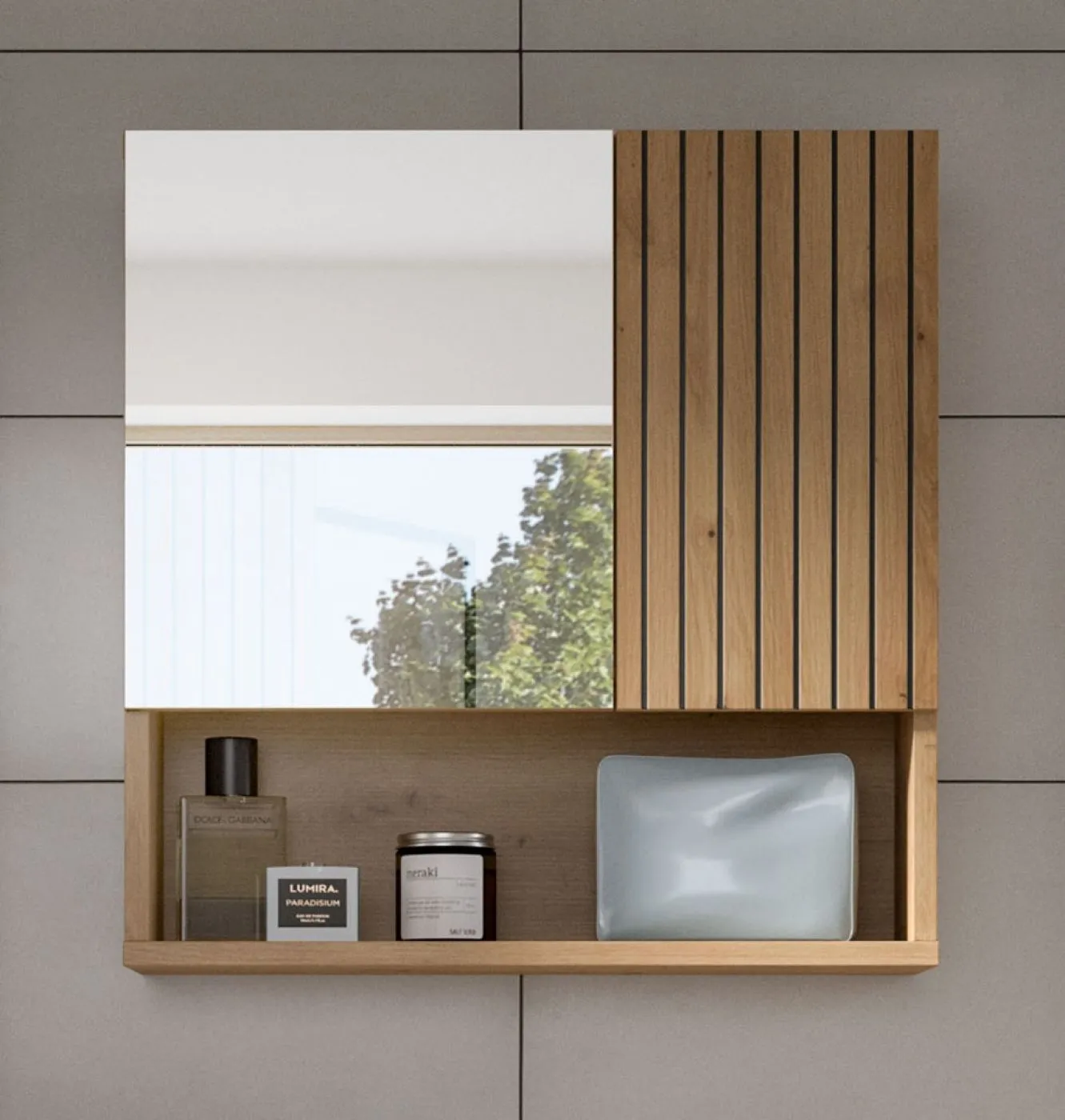 Badkombination Mone 2 | 3-teilig | Artisan Oak mit Aufsatzleuchte