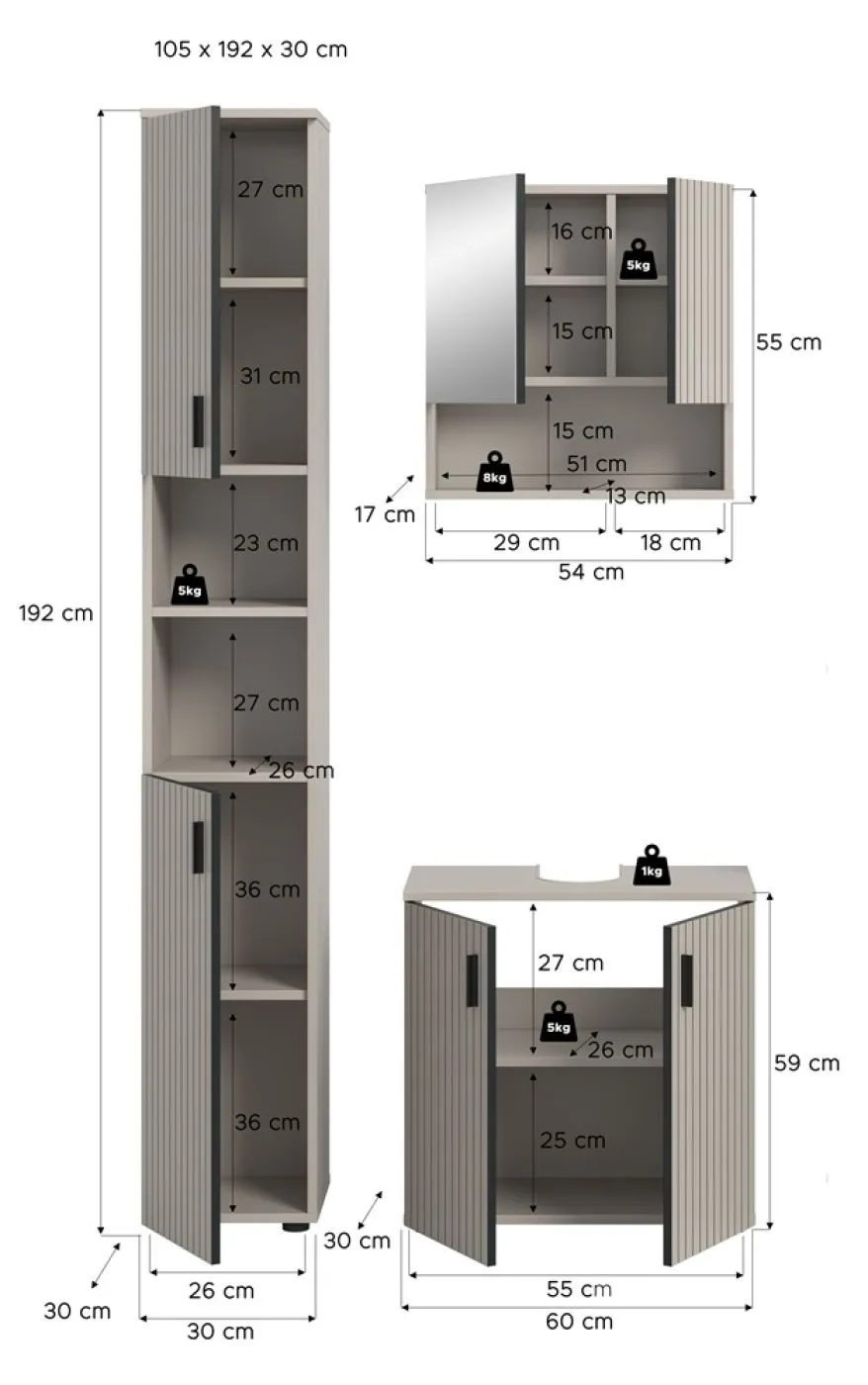 Badkombination Mone 2 | 3-teilig | Kaschmir mit Aufsatzleuchte