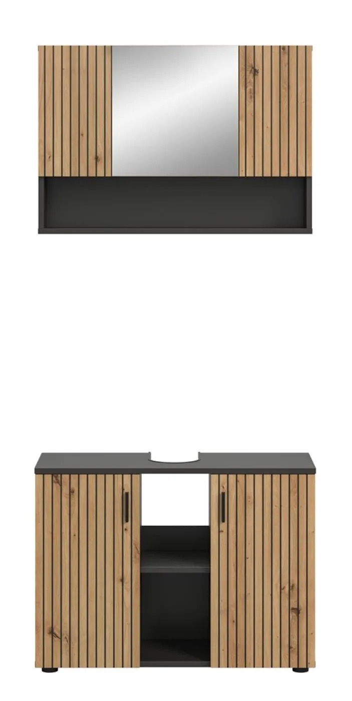 Badkombination Mone | 2-teilig | Basalt grau / Artisan Oak