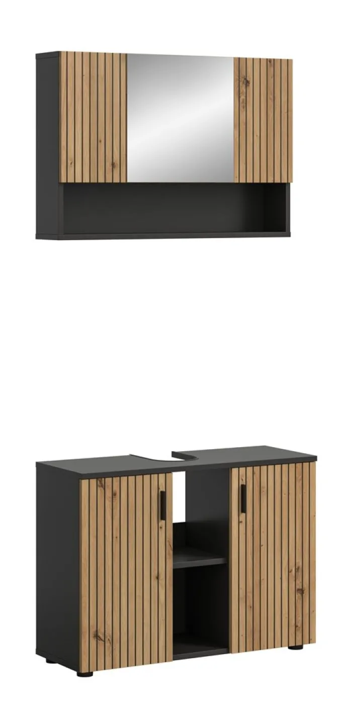 Badkombination Mone | 2-teilig | Basalt grau / Artisan Oak ohne Aufsatzleuchte