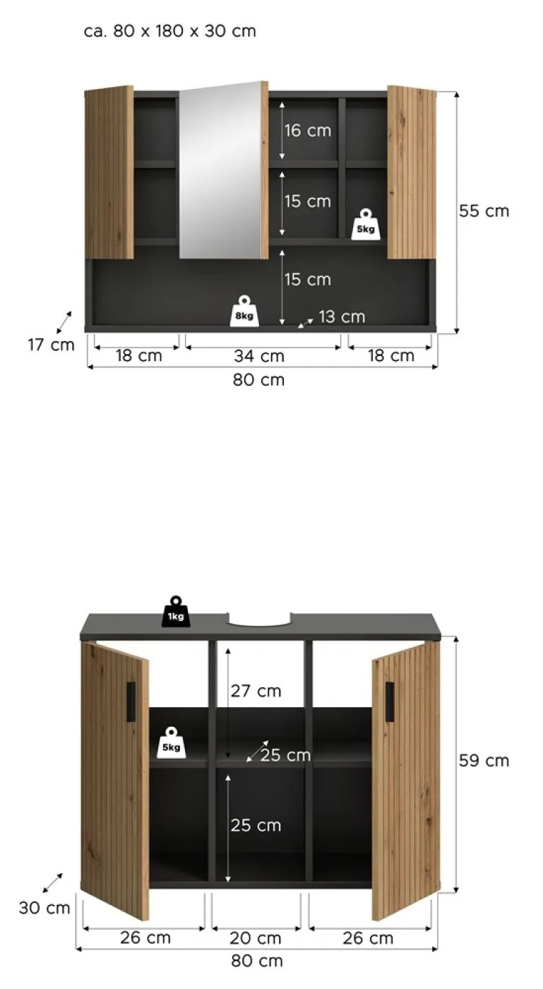 Badkombination Mone | 2-teilig | Basalt grau / Artisan Oak ohne Aufsatzleuchte