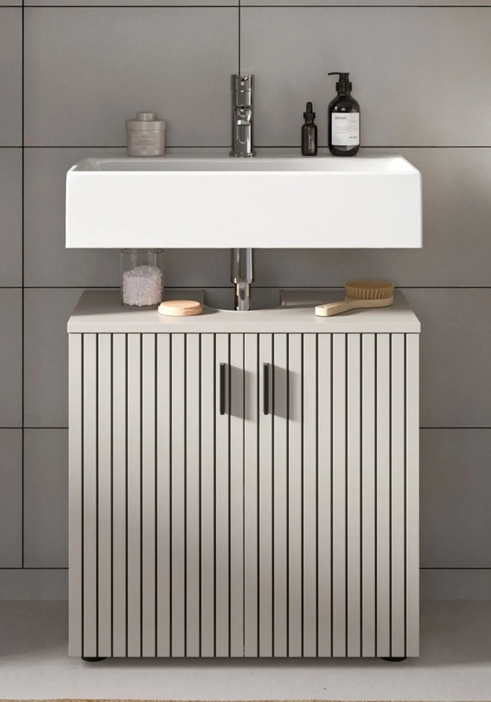 Badkombination Mone | 2-teilig | Kaschmir mit Aufsatzleuchte