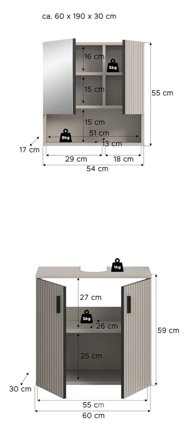 Badkombination Mone | 2-teilig | Kaschmir ohne Aufsatzleuchte