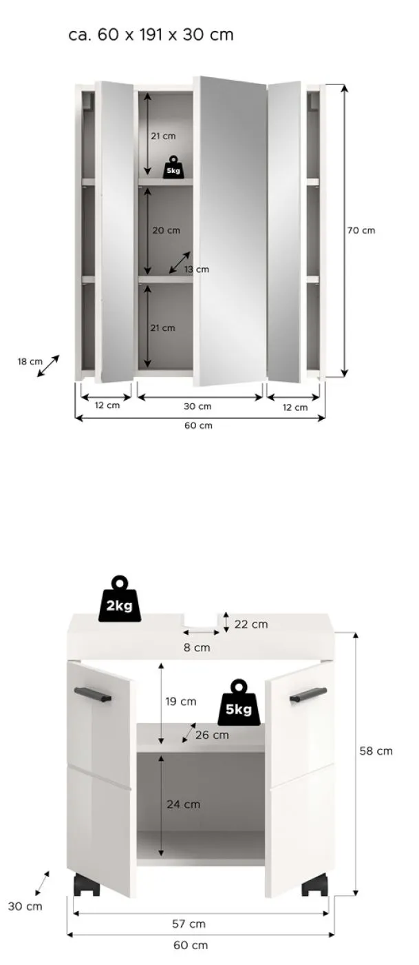 Badkombination Nova 1 | 2-teilig | weiß Hochglanz