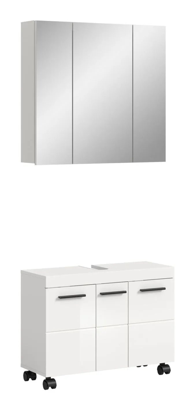 Badkombination Nova 2 | 2-teilig | weiß Hochglanz mit Aufsatzleuchte