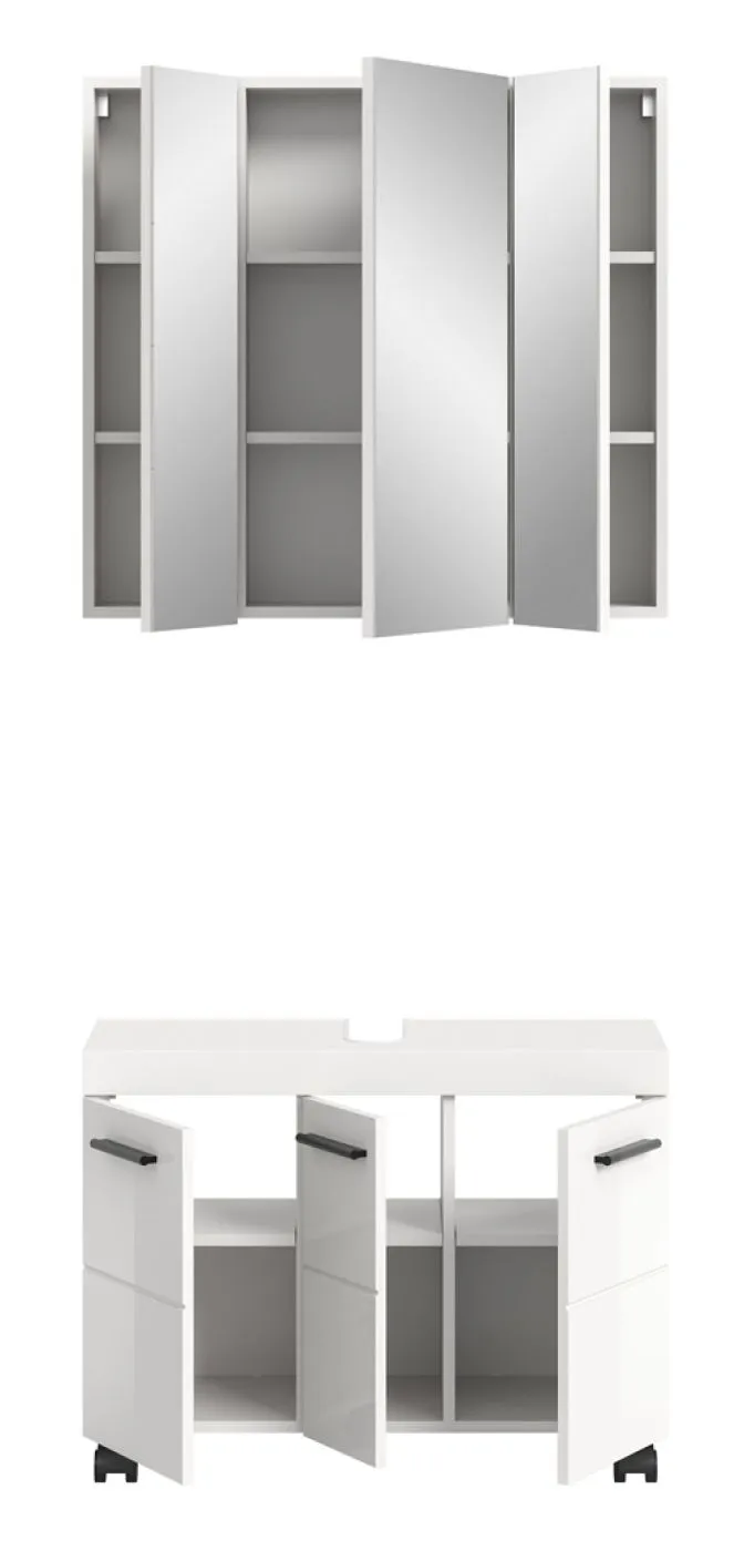 Badkombination Nova 2 | 2-teilig | weiß Hochglanz mit Aufsatzleuchte