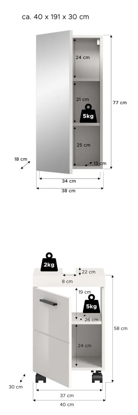 Badkombination Nova | 2-teilig | weiß Hochglanz mit Aufsatzleuchte