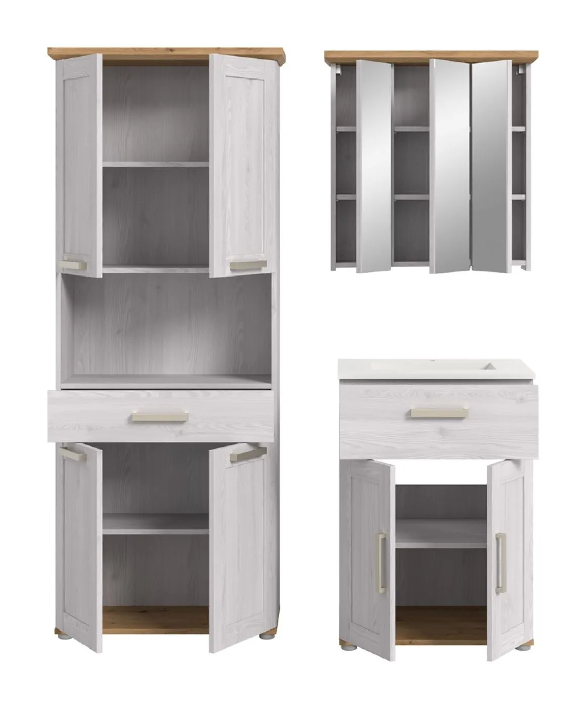 Badkombination Verona 2 ink. Waschbecken | 3-teilig | Sibiu Larche / Artisan Eiche mit Aufsatzleuchte