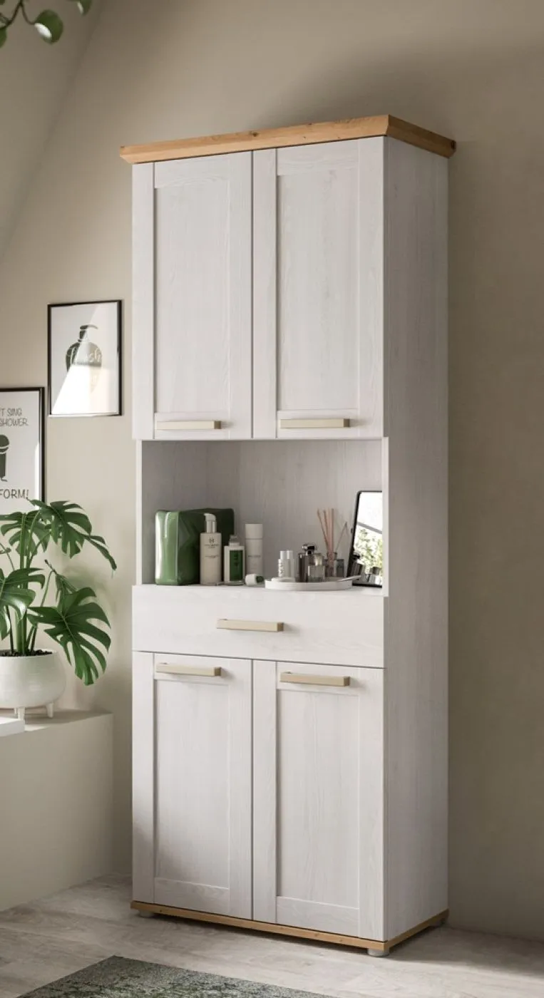 Badkombination Verona 2 ink. Waschbecken | 3-teilig | Sibiu Larche / Artisan Eiche mit Aufsatzleuchte