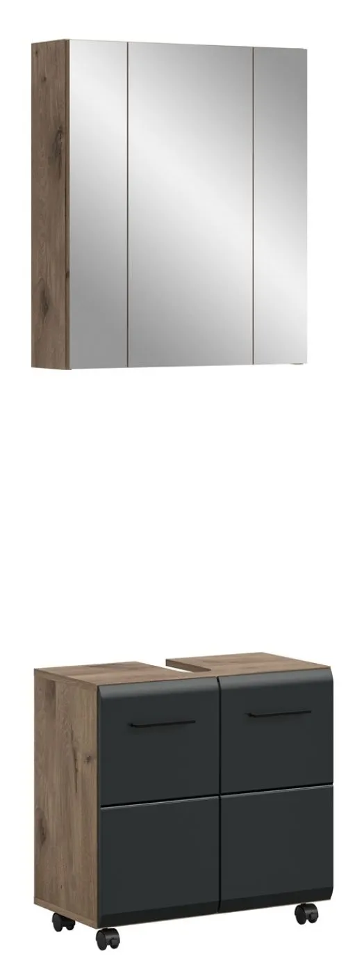 Badmöbel Ice auf Rollen | 2-teilig | Nox Oak / schwarz ohne
