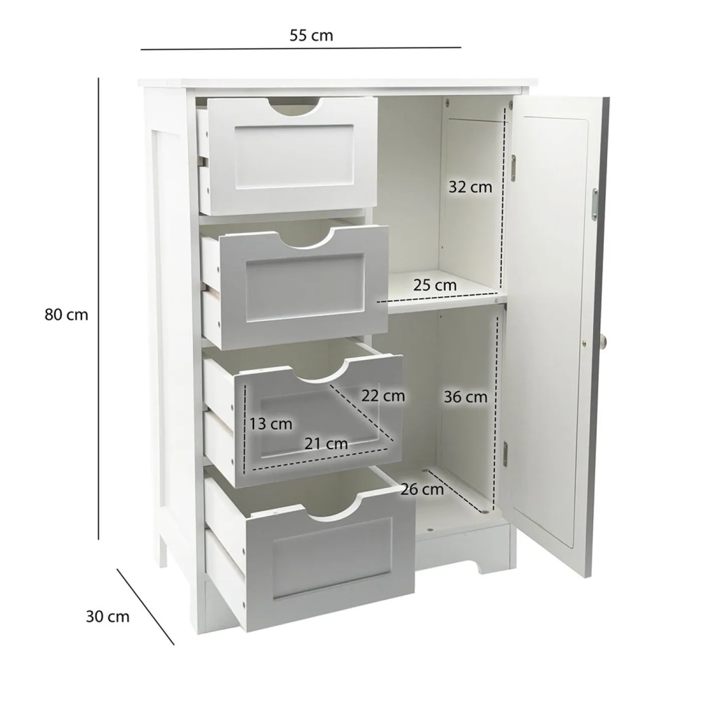 Badschrank Badezimmerkommode Zisan mit Schubkästen | weiß