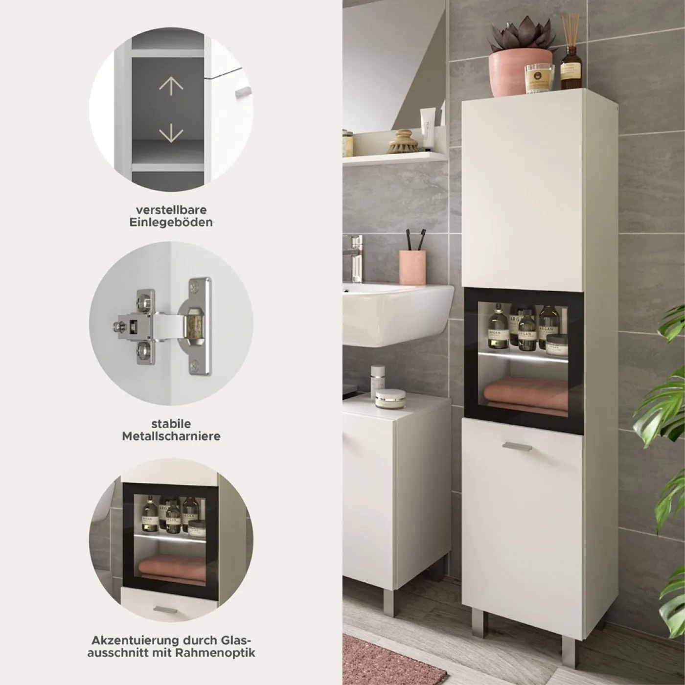 Badschrank Boston | mit Glastür | weiß