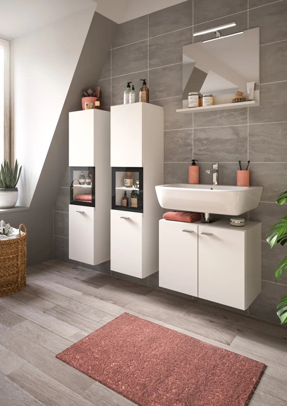 Badschrank Boston | mit Glastür | weiß