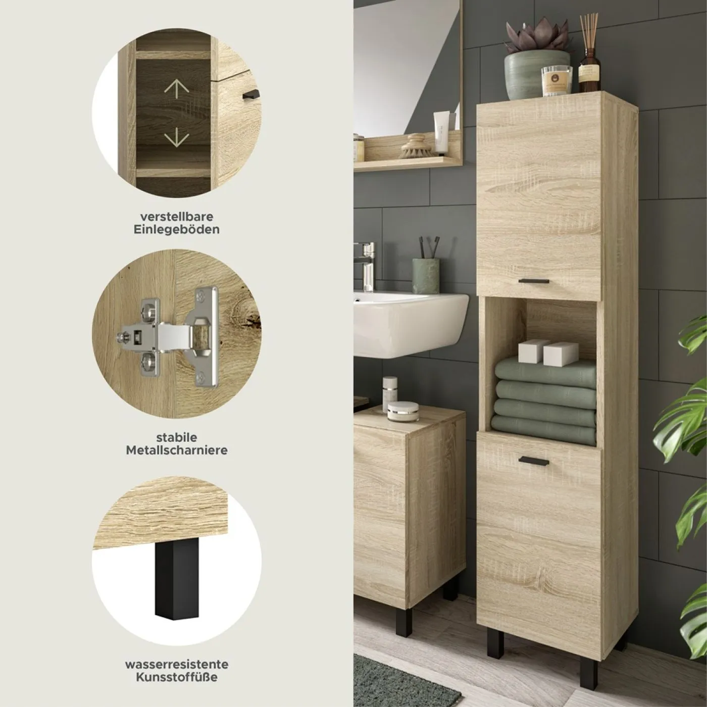 Badschrank Boston | mit offenem Fach | Eiche Sonoma