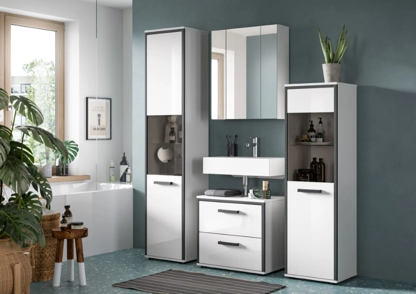 Badschrank Kojak 2 | weiß / weiß Hochglanz | ohne Beleuchtung