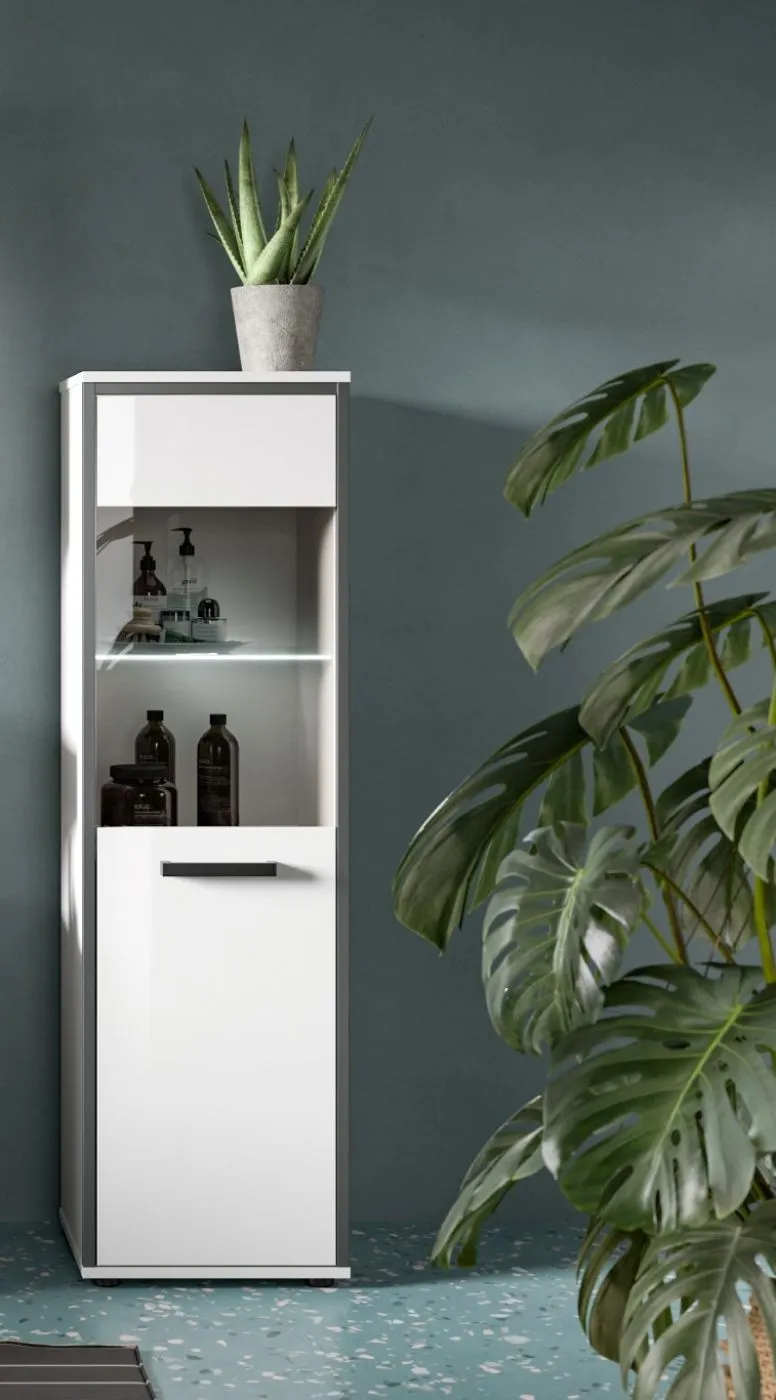 Badschrank Kojak | weiß / weiß Hochglanz | mit Beleuchtung