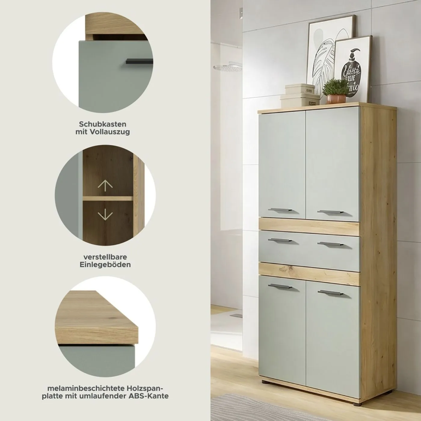 Badschrank Schrank Blake 1 | Salbei / Artisan Eiche