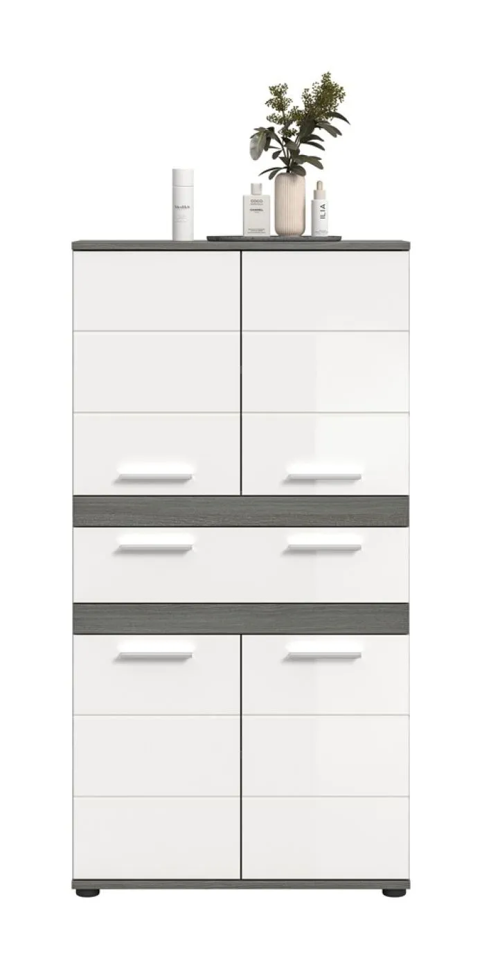 Badschrank Schrank Blake 1 | weiß Hochglanz / Rauchsilber