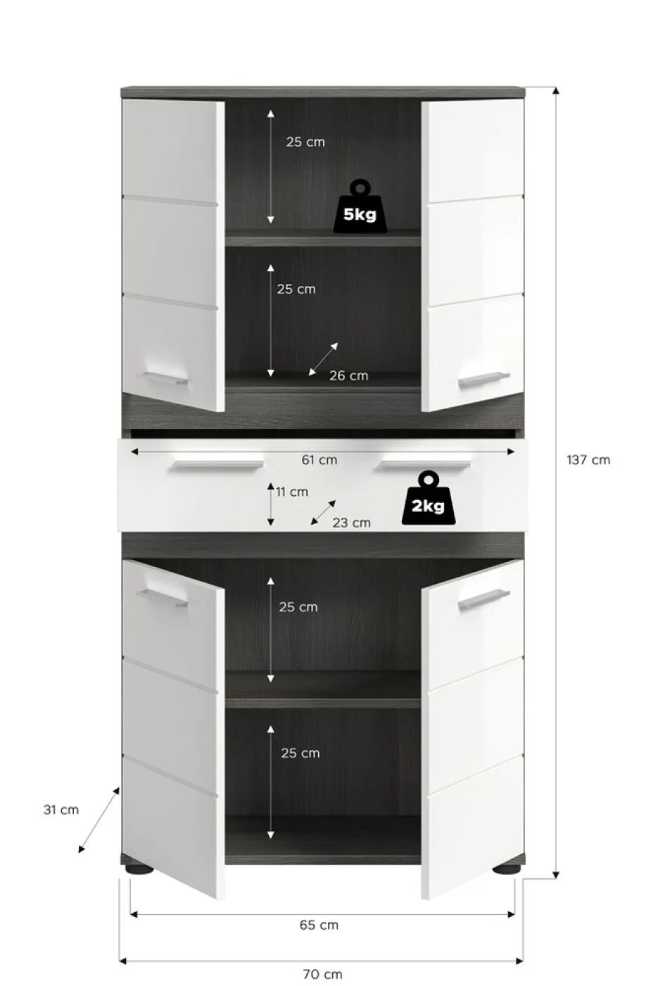 Badschrank Schrank Blake 1 | weiß Hochglanz / Rauchsilber