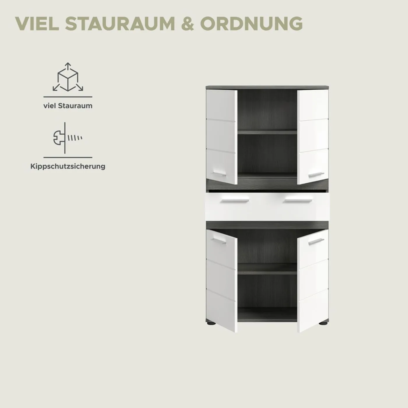 Badschrank Schrank Blake 1 | weiß Hochglanz / Rauchsilber