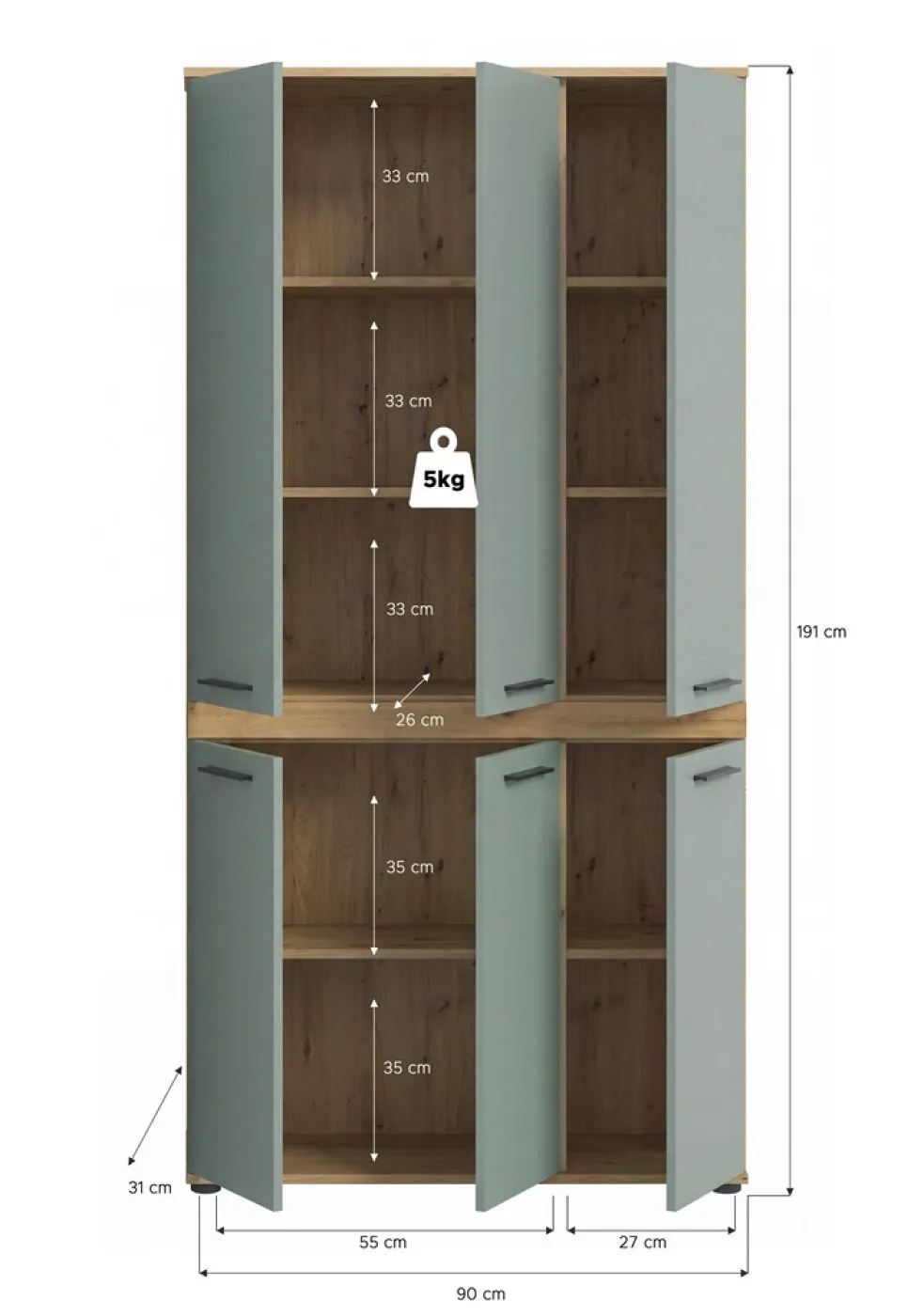 Badschrank Schrank Blake | Salbei / Artisan Eiche