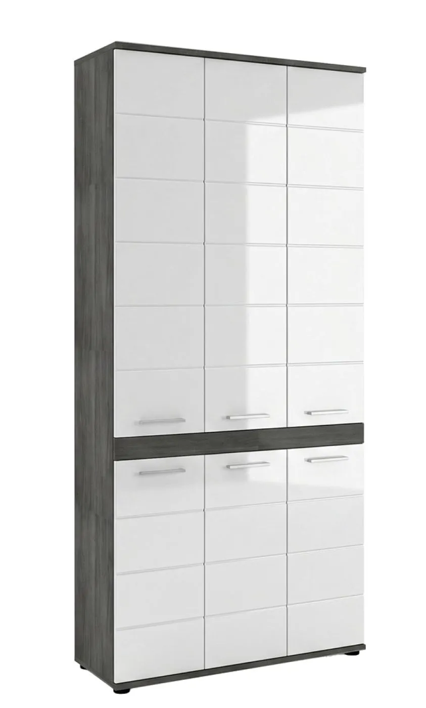 Badschrank Schrank Blake | weiß Hochglanz / Rauchsilber