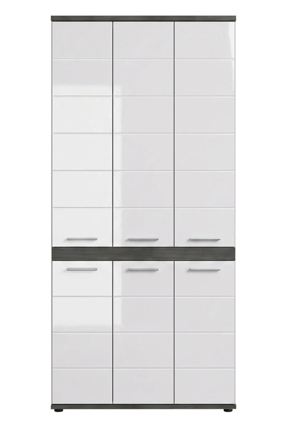 Badschrank Schrank Blake | weiß Hochglanz / Rauchsilber