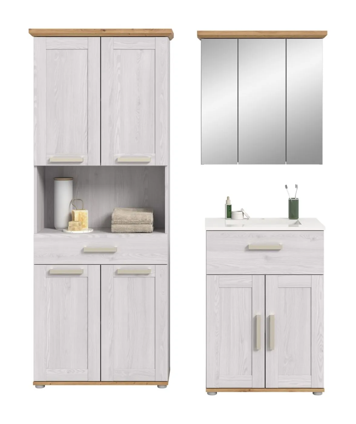 Badset Verona 2 ink.Waschbecken | 3-teilig | Sibiu Larche / Artisan Eiche ohne