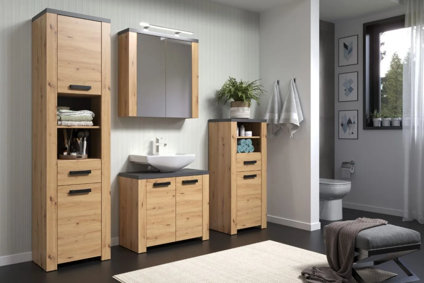 Spiegelschrank Bad Follow | Artisan Eiche / Matera grau