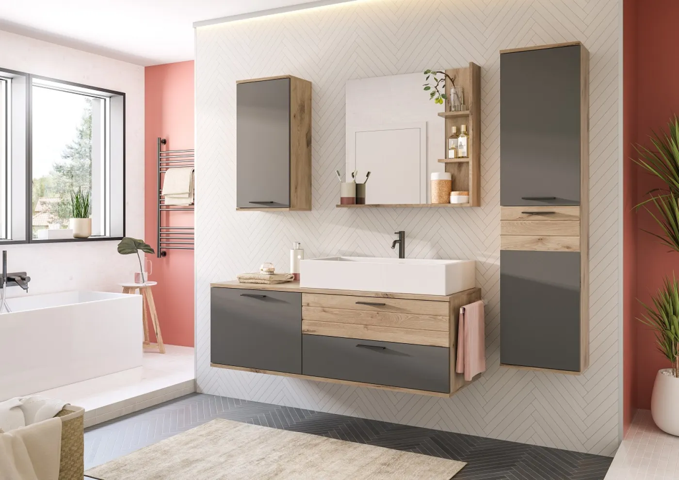 Badspiegel Mason | Nox Oak / Basalt grau