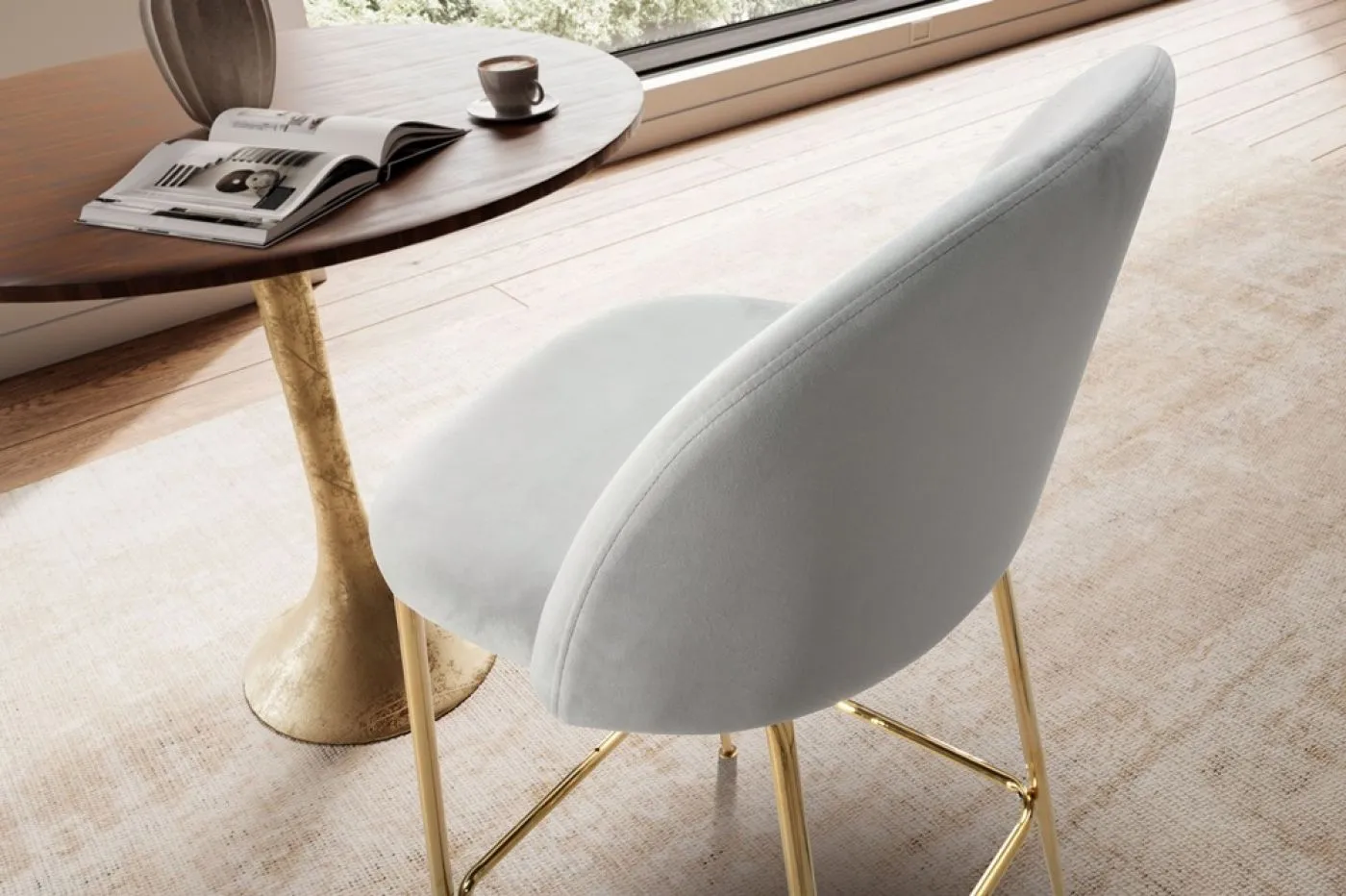 Barhocker 2er Set Diama | mit goldenen Beinen | samt | grau